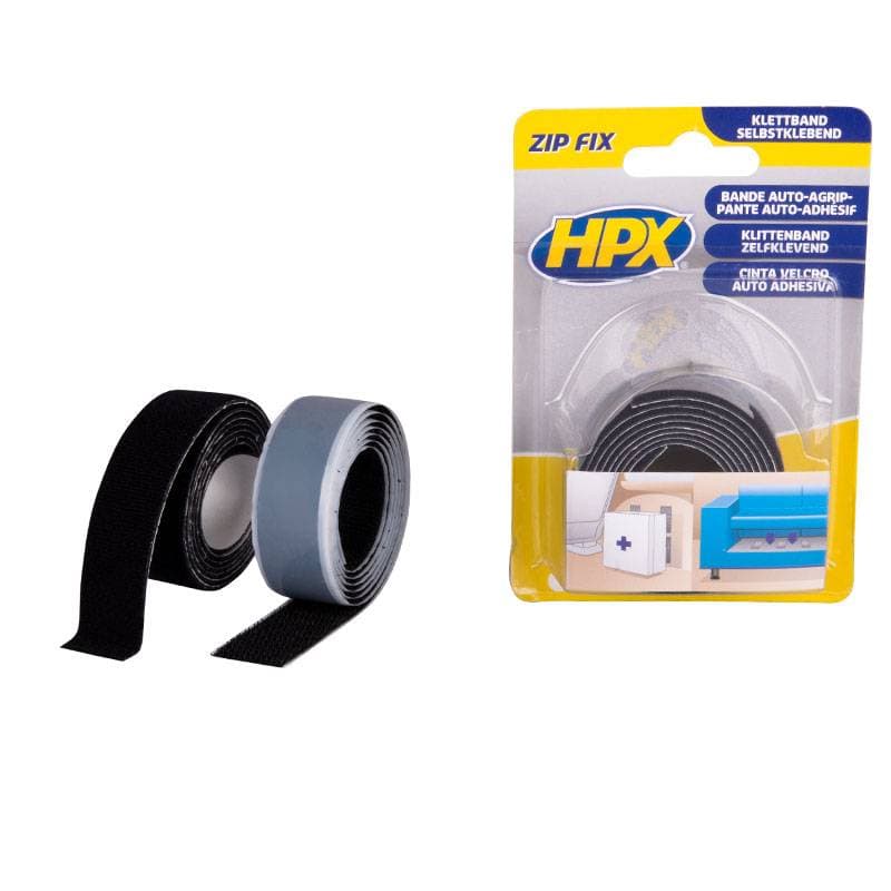 HPX ZIP FIX KLITTENBAND (HAAK+LUS) - ZWART 2X20MMX1M (1ST)